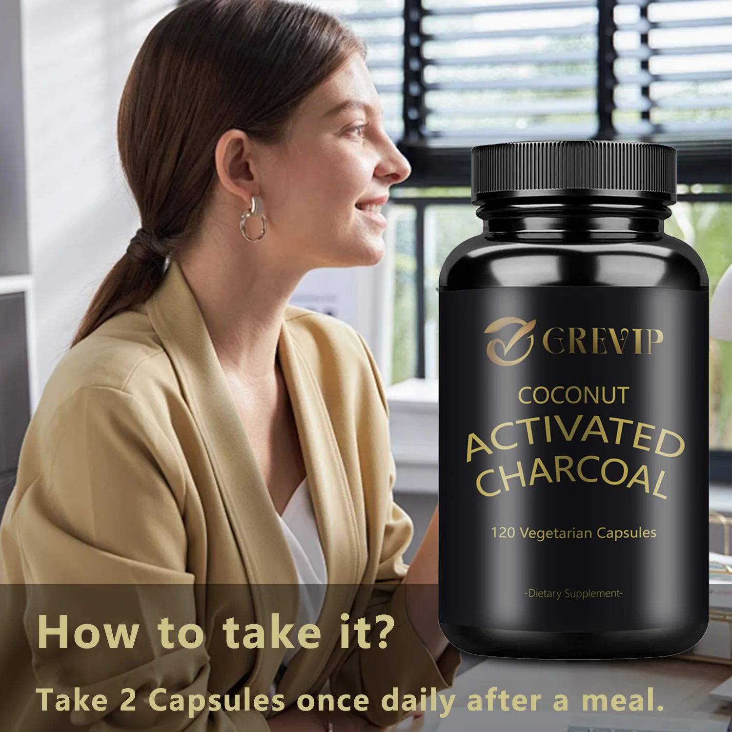 Activated Coconut Charcoal Supplement - Promote Intestinal Detoxification, Relieve Gas & Bloating - 120 Capsules