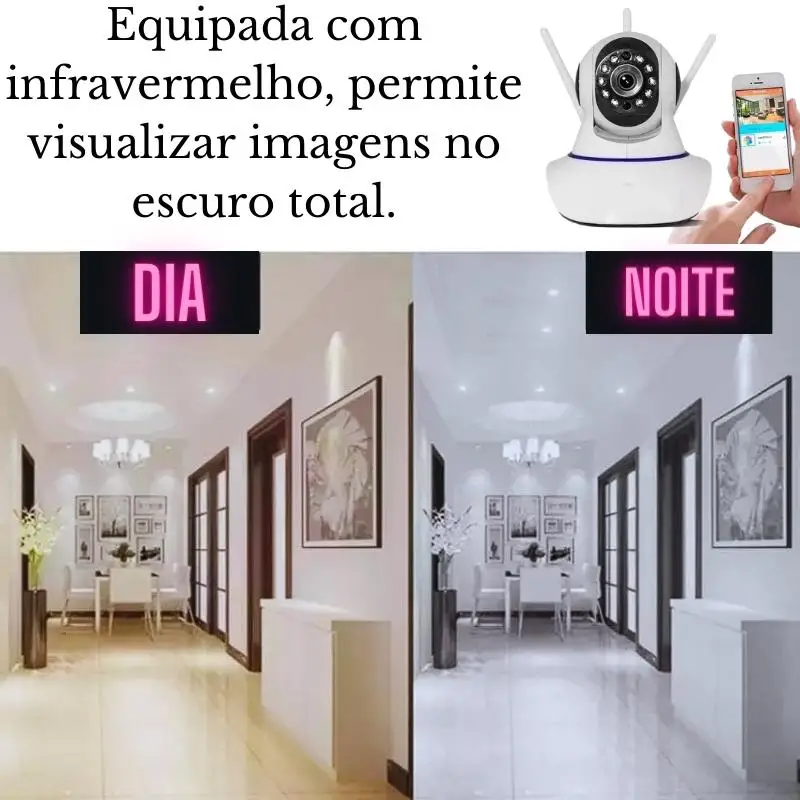 Câmera Ip اللاسلكية واي فاي كوم 3 هوائيات Onvif P2p Hd جيرو 355 °