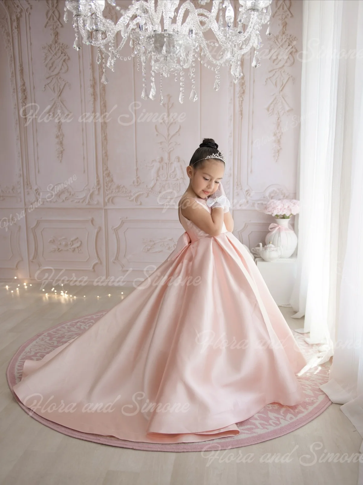 فستان فتاة الزهور مخصص بسيط باللون الوردي بدون أكمام لحفلات الزفاف وحفلات الاستقبال الرسمية وعروض الرقص والعطلات