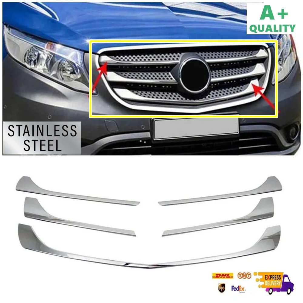 

For Mercedes Vito W447 Chrome Front Grille 5 Pcs. Models 2020- Up. Stainless Steel. A + Quality. Tuning