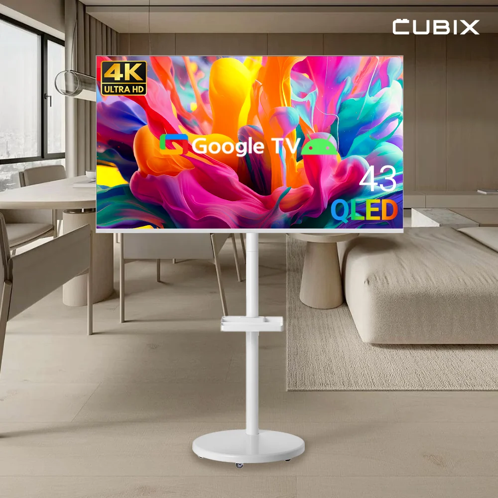 Moving cubic 4K UHD QLED 43 inch White Edition Samtan BiMi X1 series smart TV Samten BiMi small and medium mi