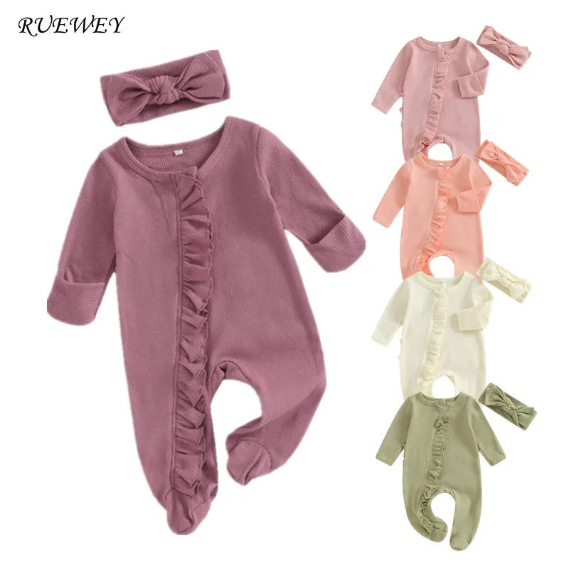 RUEWEY Newborn Baby Girl Boy Clothes Spring Autumn Romper Solid Color Ruffles Jumpsuit for Kids Infant Baby Items Clothing