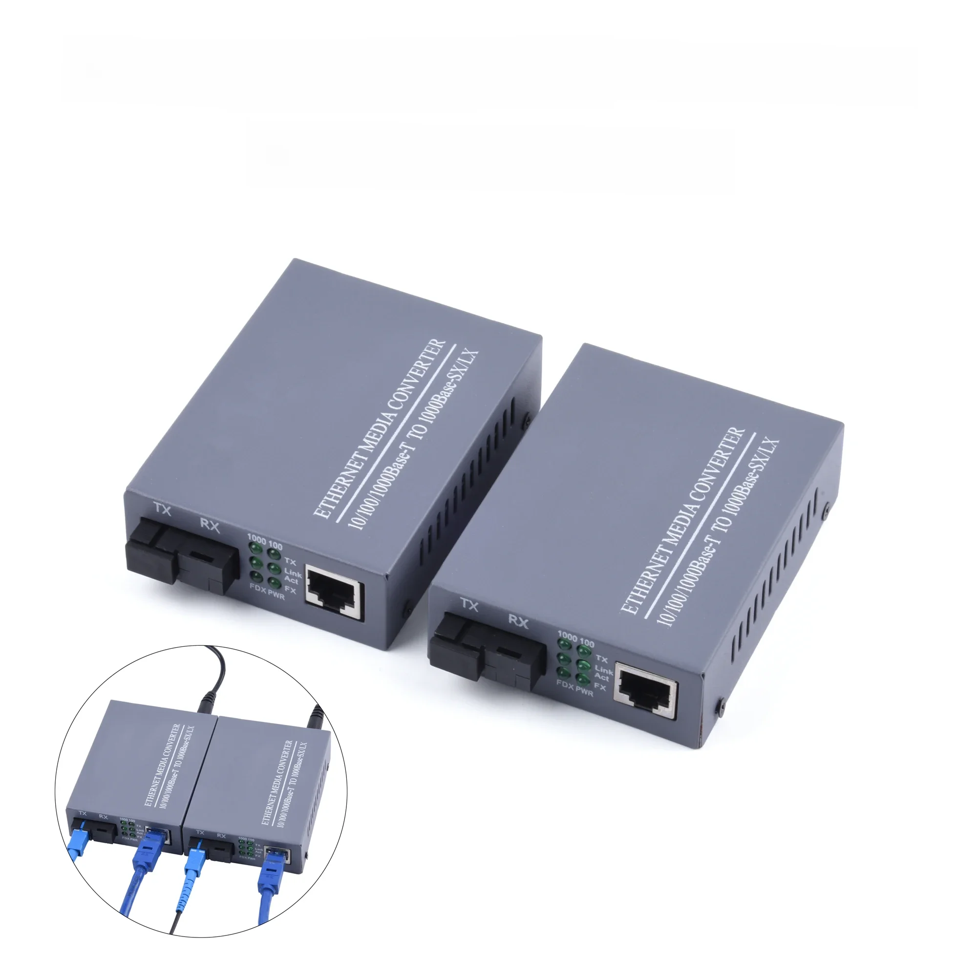 Gigabitowy konwerter światłowodowy 10/100/1000Mbps jednomodowy 20Km UPC/APC SC-Port zewnętrzny zasilacz — zdjęcie produktu 7