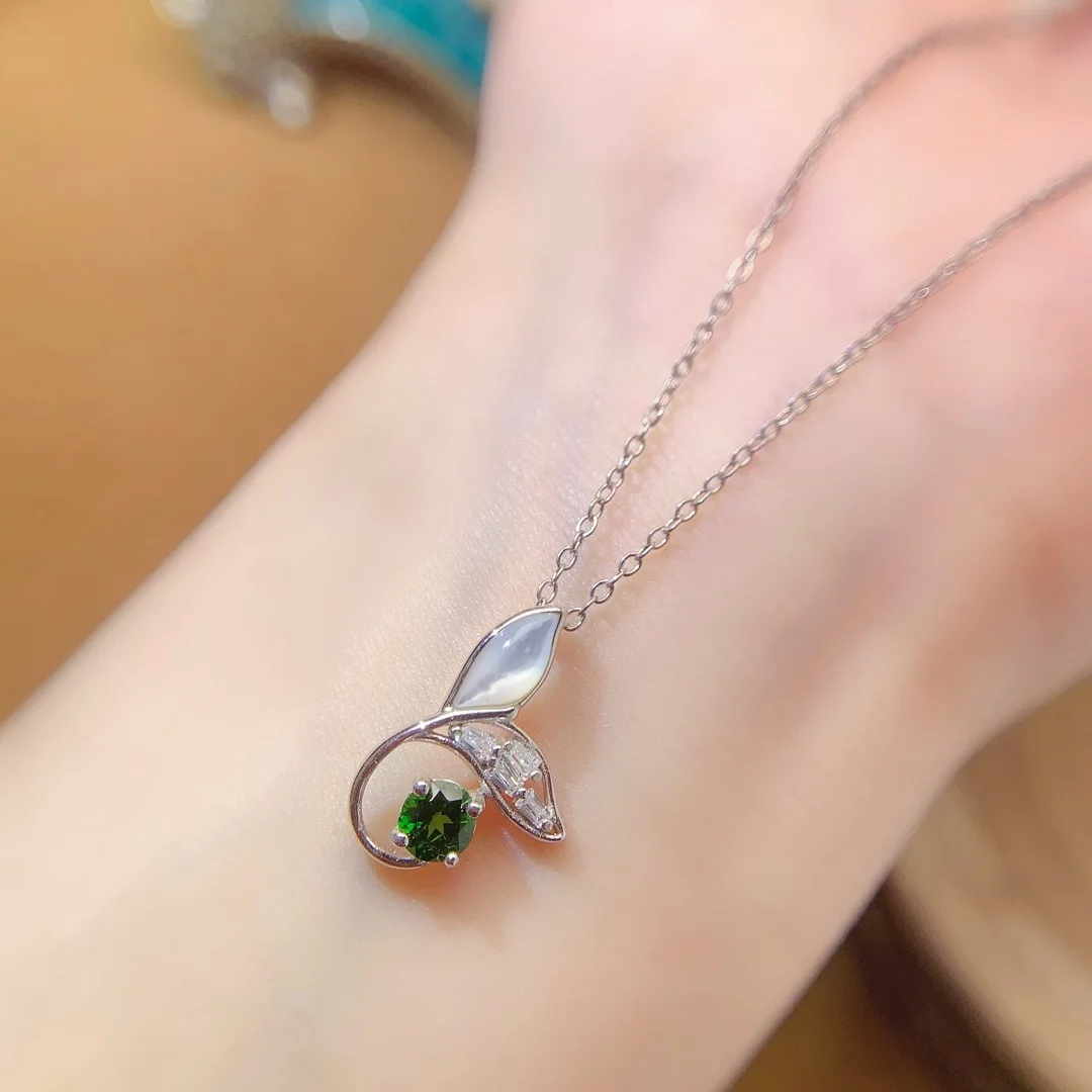 Jewelry Girls' Pure Natural Translucent Jadeite Necklace Pendant 925 Pure Silver Electroplated Yellow Platinum Sprout Christmas