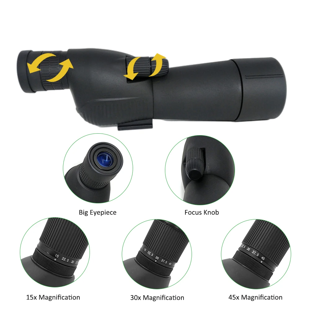 TONTUBE Spotting Scope 15-45X60 Straight Professional Monocular Telescope Spyglass with Tripod for Observation Bird watching