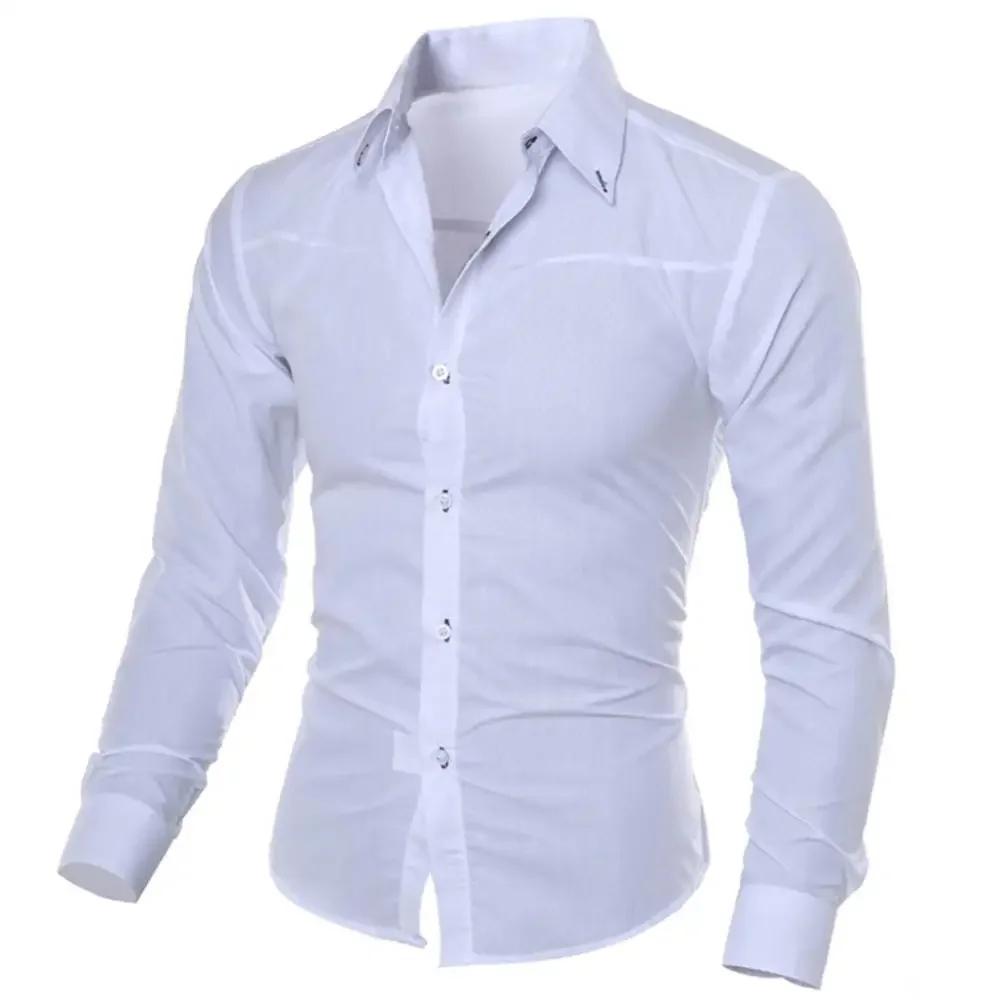 Moda wiosna jesień Koszule męskie Nowości Slim Fit Koszula męska Solidny długi rękaw Brytyjski styl Biurowa bawełniana koszula męska — zdjęcie 2