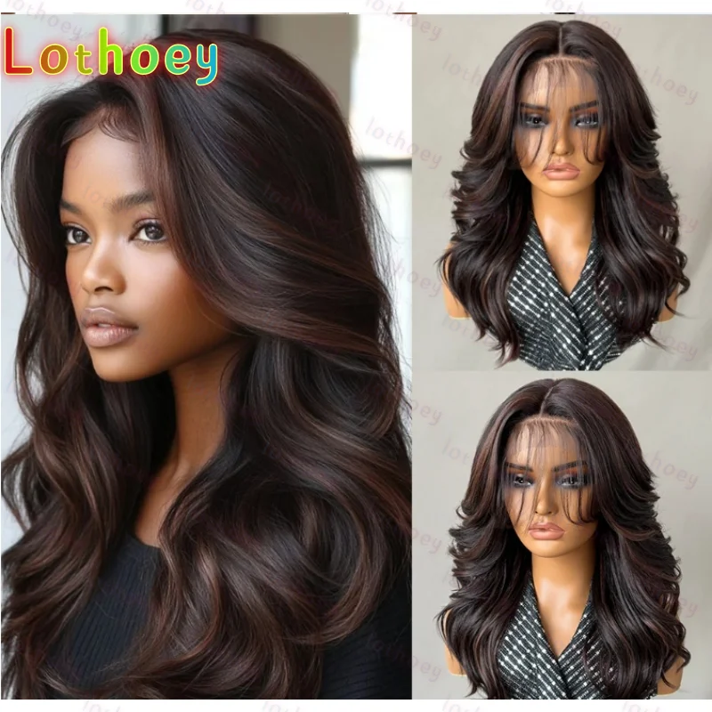 Parrucca anteriore in pizzo a onda del corpo per donne nere Parrucca cosplay a strati ondulati con capelli da bambino