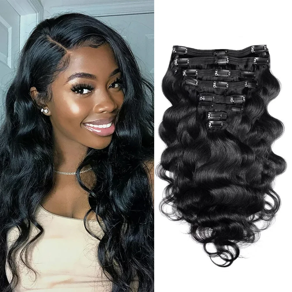 10-26 Inch Body Wave Clip In Hair Extensions 8Pcs Clip In Human Remy Hair Extensions With Double Weft 120G For Black Women