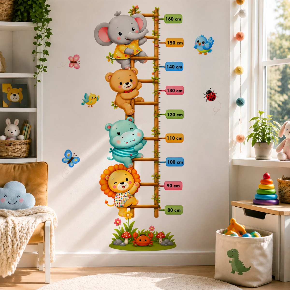 Kids Growth Chart Wall Decal Animal Height Measurement Sticker Nursery Room Decor Baby Room Wall Sticker Self Adhesive