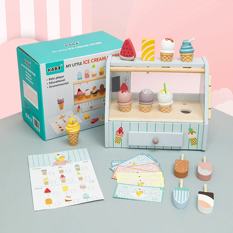 Wooden Ice Cream Pretend Toys Mini Food Children Toys Wedding Party Bakery Dessert Play House Decoration