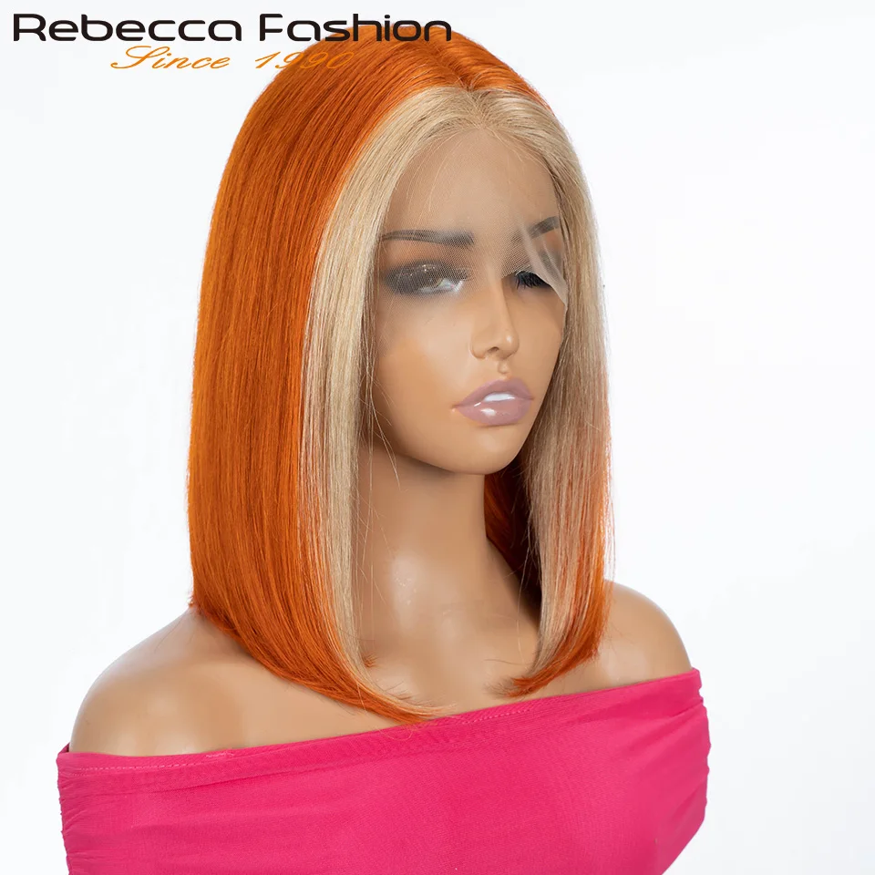 Ginger Short Bob Lace Front Wigs 100% Human Hair Wigs Lace Wigs For Women Blonde Orange Straight Brazilian Hair T Part Wig QVR