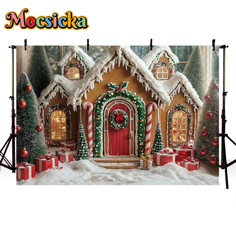 Mocsicka Xmas Gingerbread Winter Backdrops Kids Baby Photorgaphy Decors Child Adult Christmas Photocall Snowy House Backgrounds