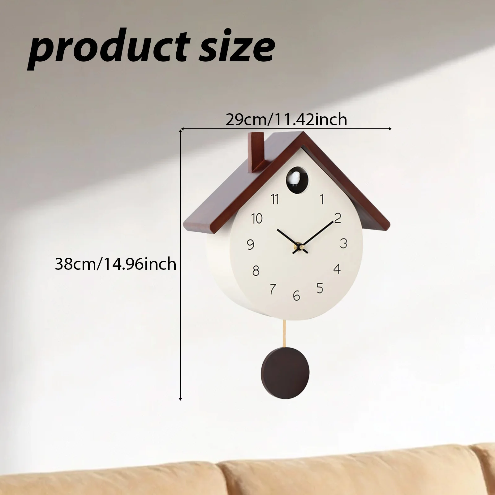 Wooden Chiming Cuckoo Clock with Pendulum Hanging Wall Clock Wall Decoration for Home Living Room Kitchen Bedroom Office