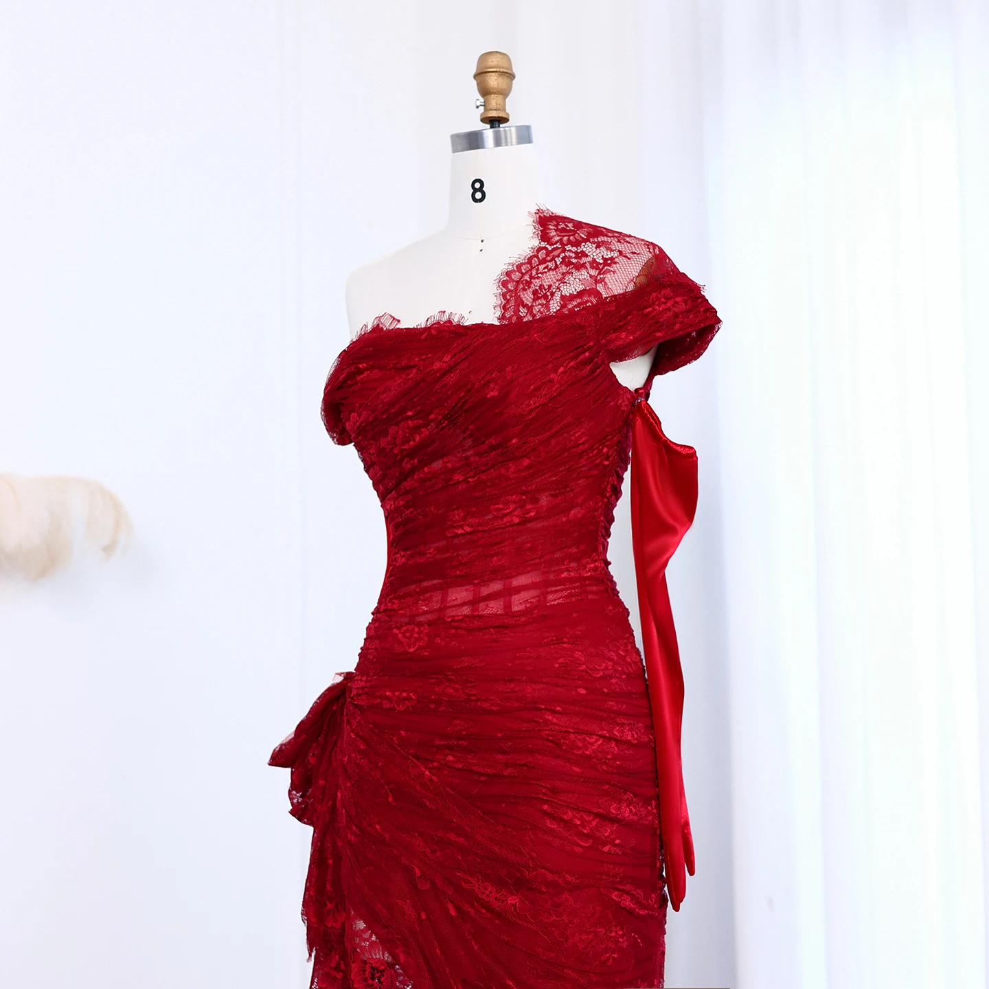 Sharon Said Black Lace Mermaid Evening Dress with Gloves High Slit Women Elegant Wedding Party Prom Dresses SF017 Customized image 4