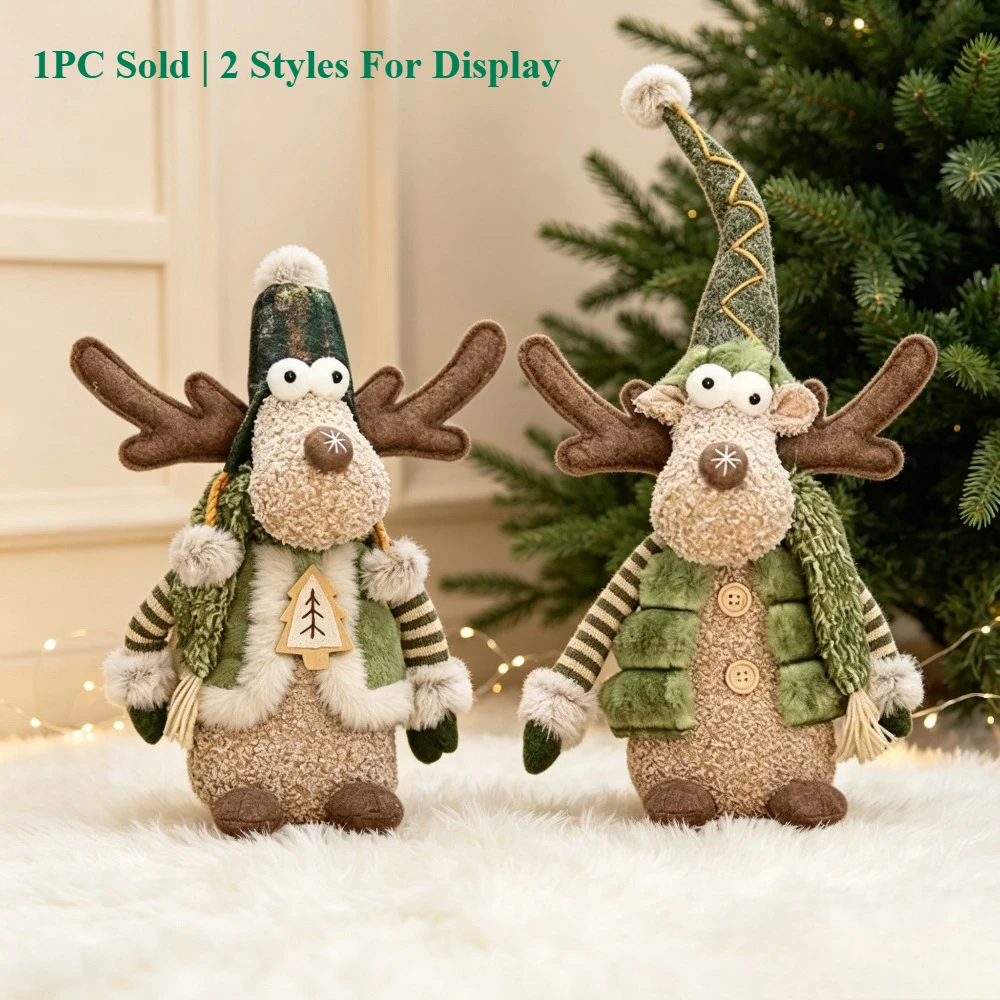 1pc of various retro green-themed Christmas elk wall ornaments. Two different hat styles are available for selection. They can b