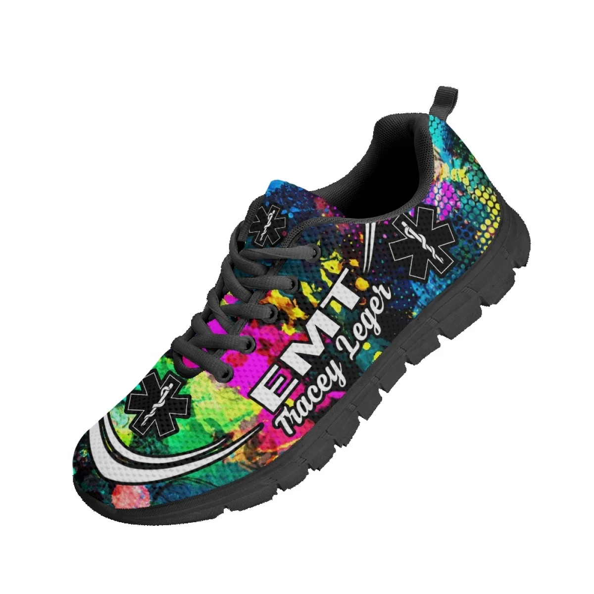 INSTANTARTS Paramedic EMT EMS Tie Dye Pattern Casual Snekaers for Women Wear-Resistant Flat Shoes Ladies Non-Slip Sport Zapatos