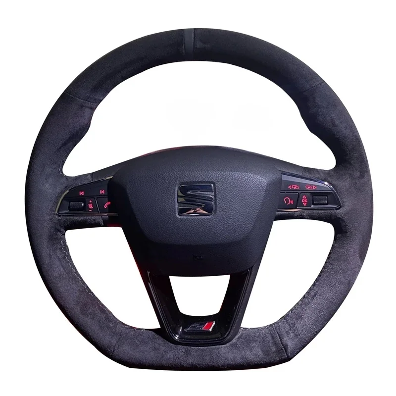 Housse de volant de voiture tressée en daim noir, antidérapante, pour Seat Leon Cupra R Leon ST Cupra Leon ST Cupra Ateca Cupra Ateca FR