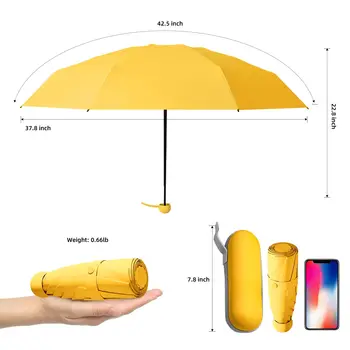 미니 컴팩트 태양 우산, UV 차단 우산, 비 또는 빛나는 우산, 남성 여성 써니 포켓 여행 우산, 해변 
