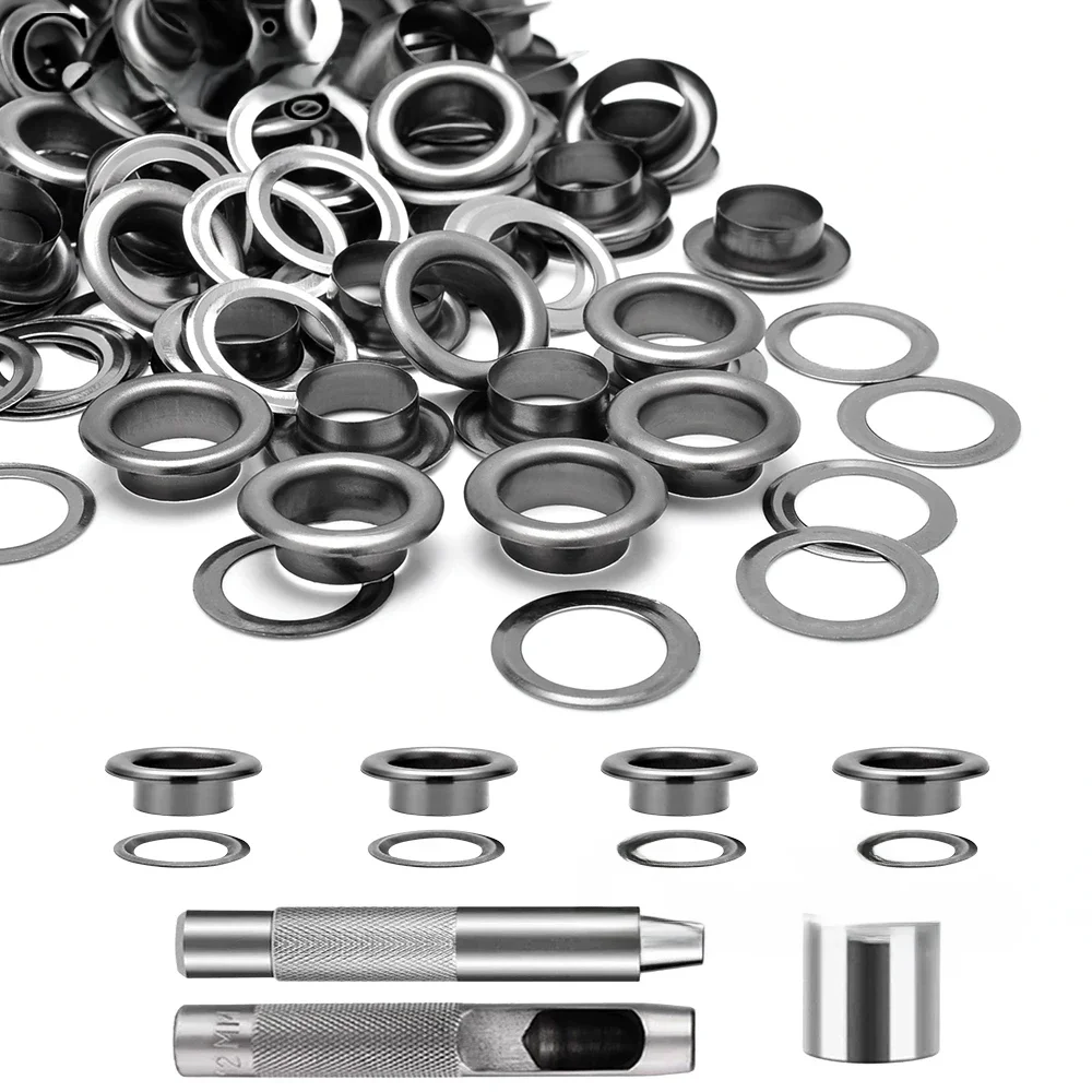Kit d'outils pour œillets en métal, outil d'installation de poinçonnage pour vêtements en cuir, chaussures, rideau de ceinture, accessoires artisanaux de bricolage noir