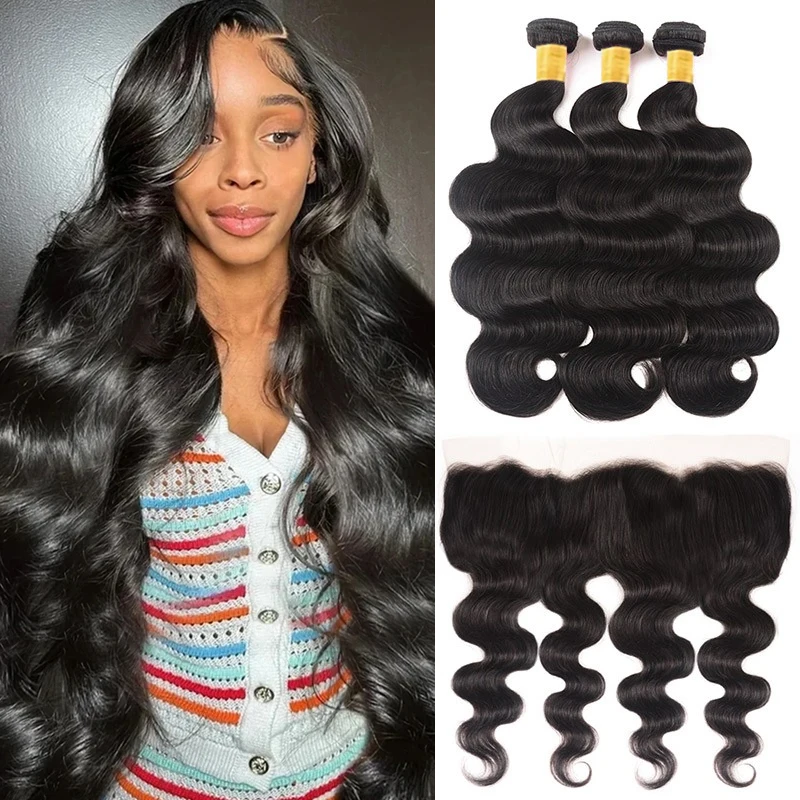 

Body Wave Bundles With 13x4 HD Transparent Frontal 3 4 Brazilian Remy Hair Weave 100% Natural Water Wave Human Hair Extensions