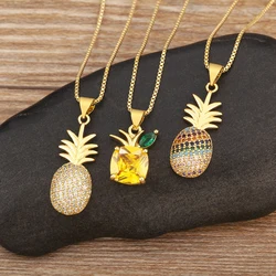 Nidin New Trendy Pineapple Shape Pave Colorful Zircon Pendant Necklace Girl Birthday Party Chain Jewelry Accessories Daily Gifts