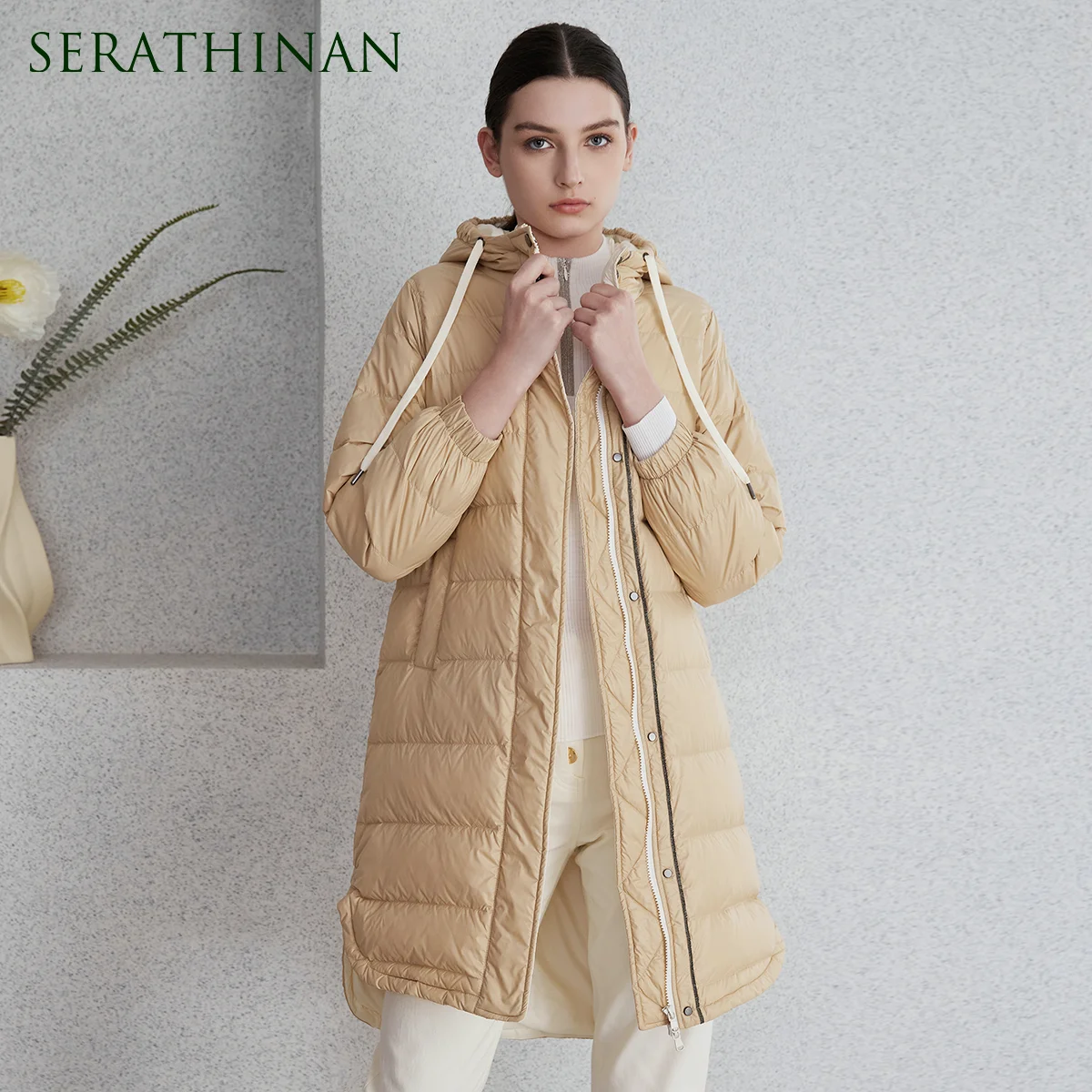 

CA-66 Women's Long Hooded Duck Down Puffer Coat Quilted Winter Jacket Zip Snap Front Cold Weather Outerwear