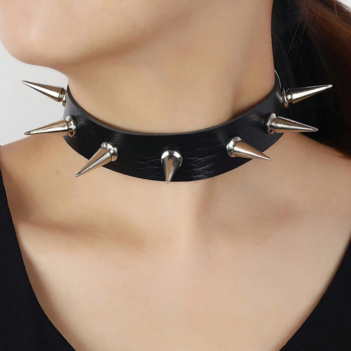 Damen-Gürtel, Punk, Gothic, sexy, schwarz/rosa/weiß/lila, mit Stacheln, aus Kunstleder, Y2K-Halskette, geeignet für Damen, für Partys. – Detail 2