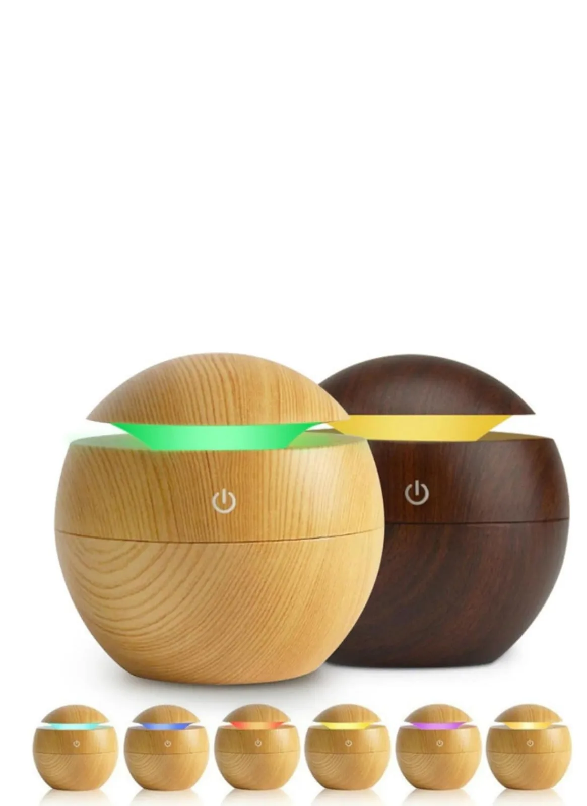 Ultrasonic Humidifier USB Model Wood Diffuser Round Shape Colorful LED Ball 130ml