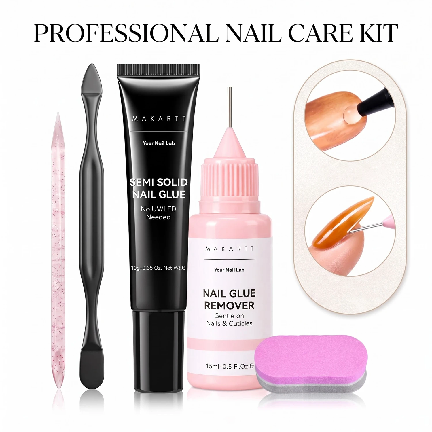10Pcs Makartt Semi-Solid Nail Glue 10g+15ml Remover Set–No UV/LED Lamp Needed, Strong Adhesive for Press-On Nails, DIY Manicure