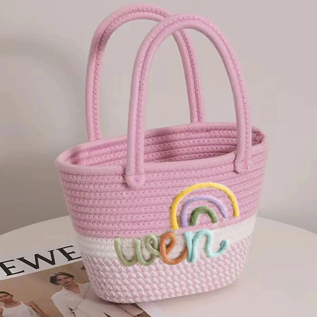 Personalized Braided Cotton Yarn Tote Bag, Customizable