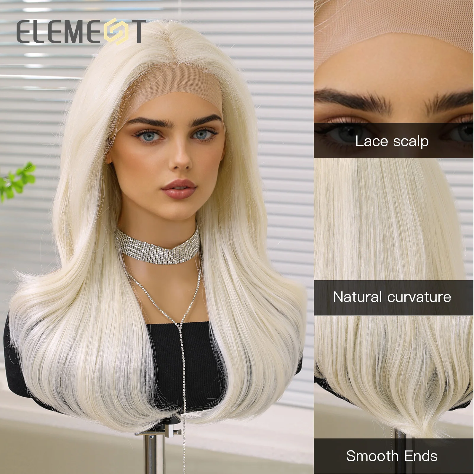 ELEMENT 13*4 Style Lace Front Wigs Synthetic Hair Long Water Wavy Middle Part White Hair Wig Daily Party for Women Natural Use