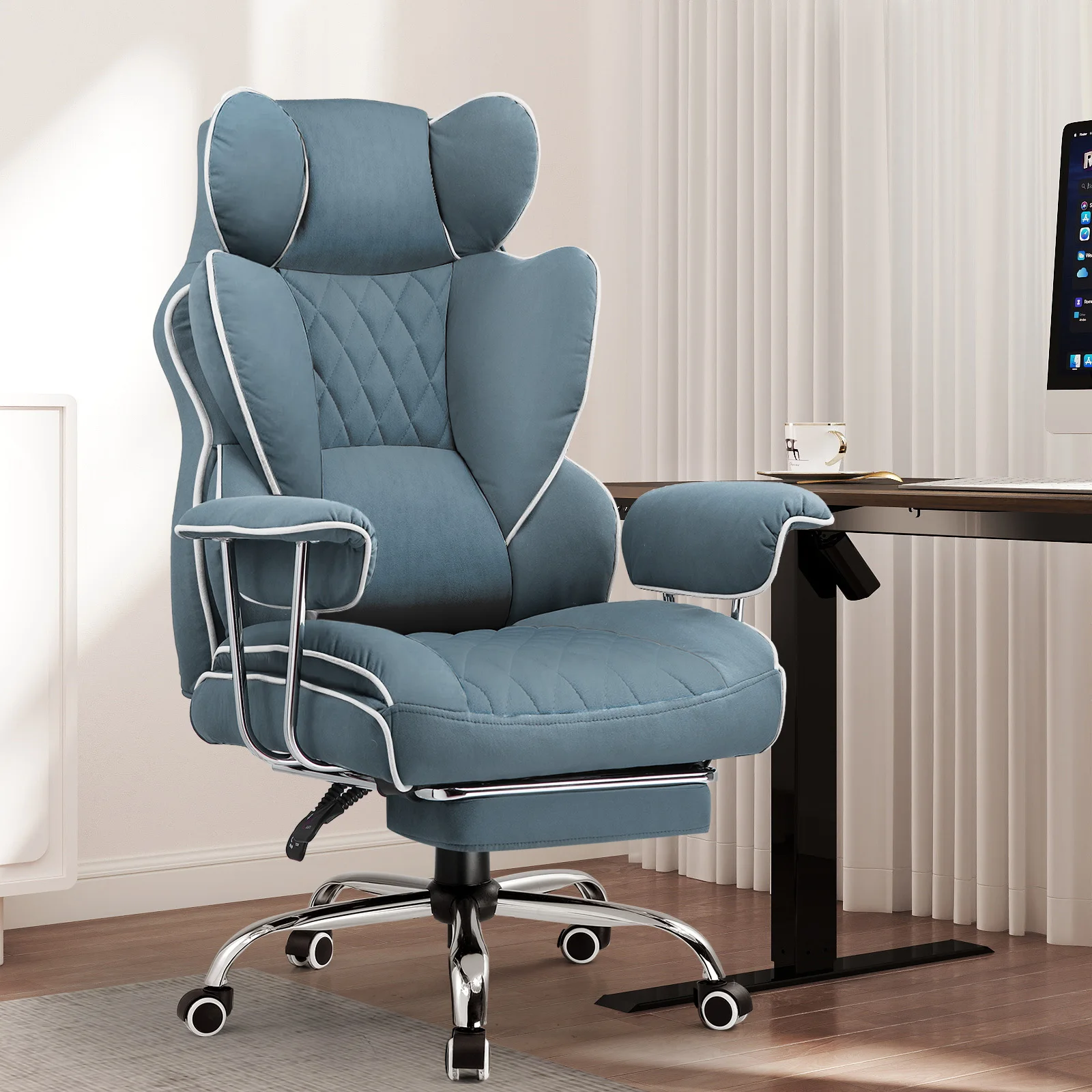GTPLAYER Gaming Chair, bureaustoel met pocketvering lendensteun, ergonomische en comfortabele brede bureaucomputerstoel met naar buiten toe vaste zachte armleuningen en voetensteun - afbeelding 1