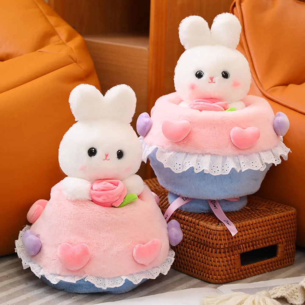 Bunny Bouquet Plush Toys 30CM Transform Kawaii Flowers Doll Bouquet Stuffed Toys Valentine's Day Christmas Children Girls Gift