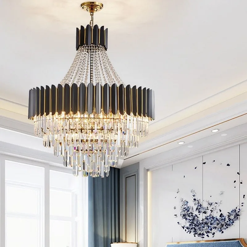 Modern Black Crystal Chandelier for Living room Bedroom Stairwell Long Hanging Round Designer Lamp Gorgeous Lighting Fixture