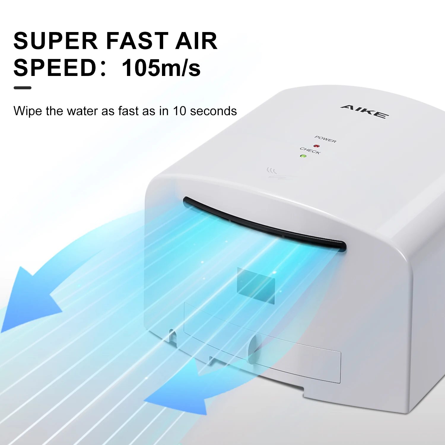 AIKE Händetrockner mit automatischem Sensor, 1400 W, Hochgeschwindigkeits-Luft-Händetrockner, Badezimmer, Toilette, Waschraum, Händetrockner, 10 S, schnell trocknend