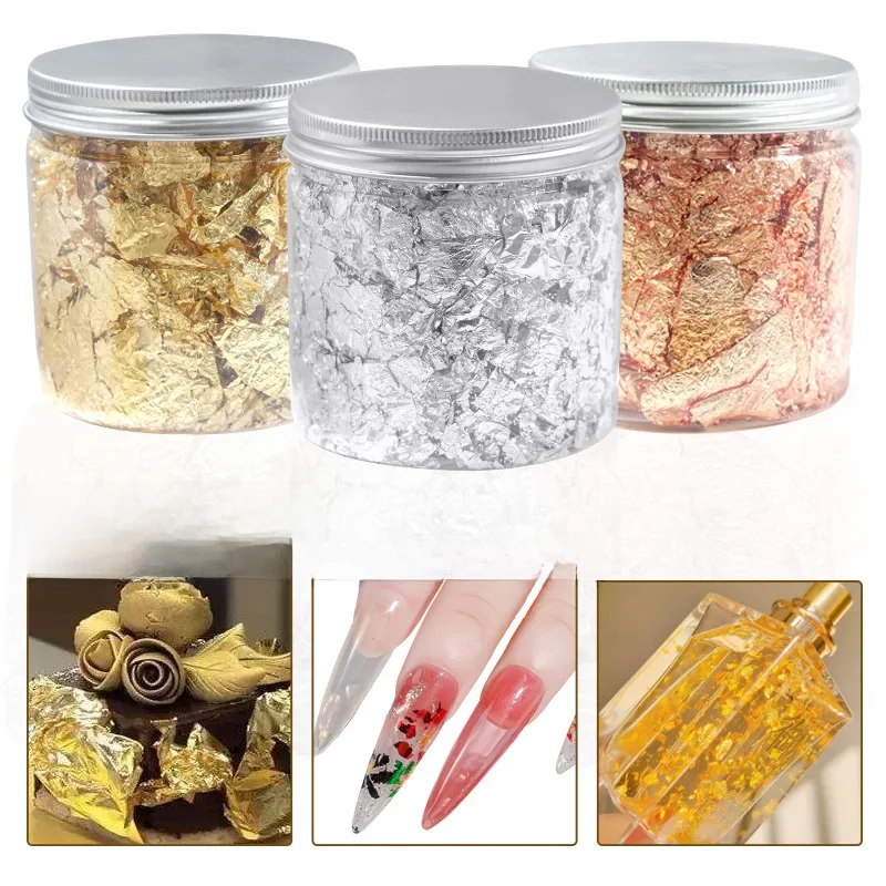 nail art accessoires ongles stickers Feuille de paillettes pour décoration des ongles, accessoires pour Nail Art, or, argent, cuivre, paillettes, feuille de flocons, pour dorure, manucure, 3G