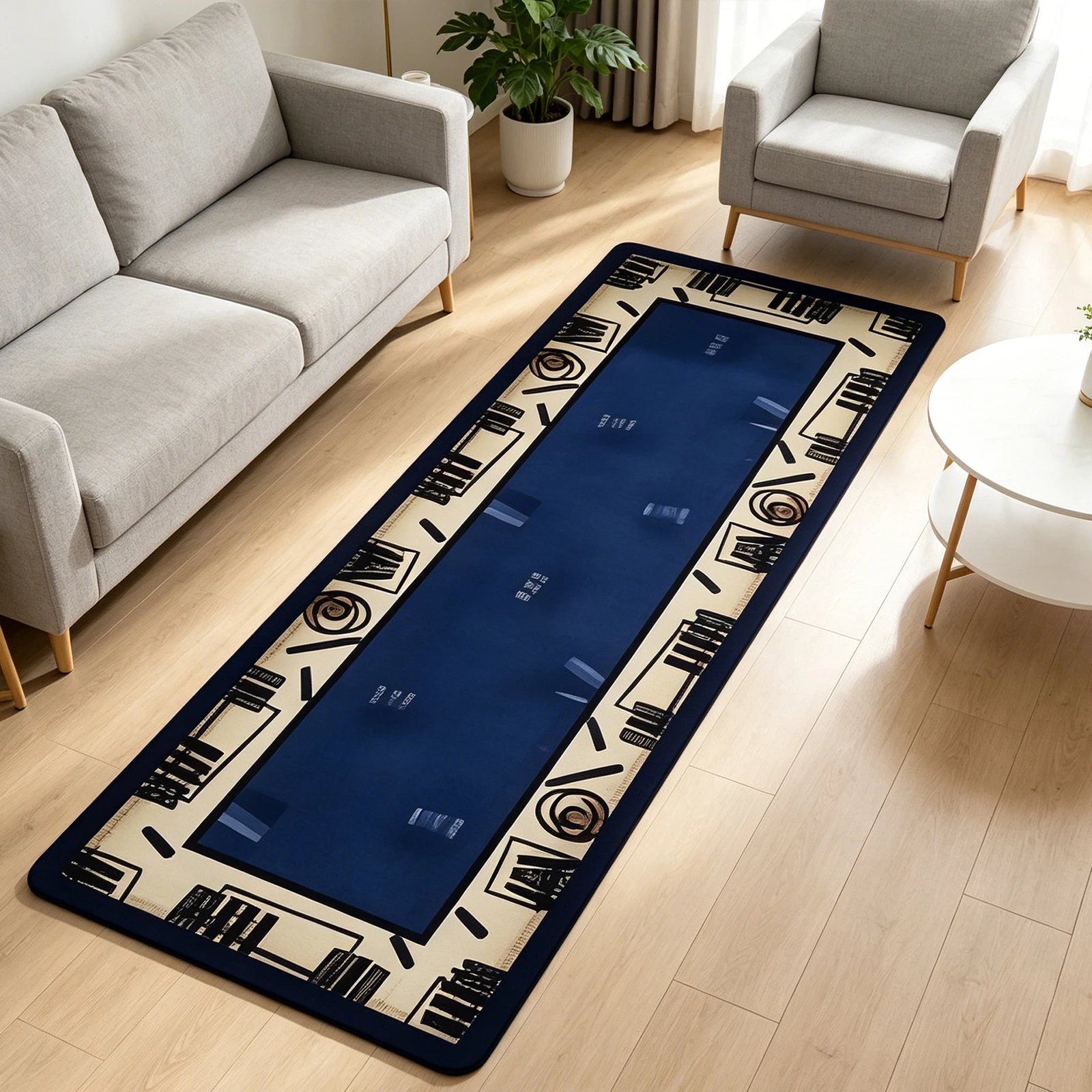 Tapis décoratif avec bordure à motif abstrait, tapis de couloir antidérapant, tailles disponibles 57×100cm / 57×300cm, doux pour l'intérieur de la maison