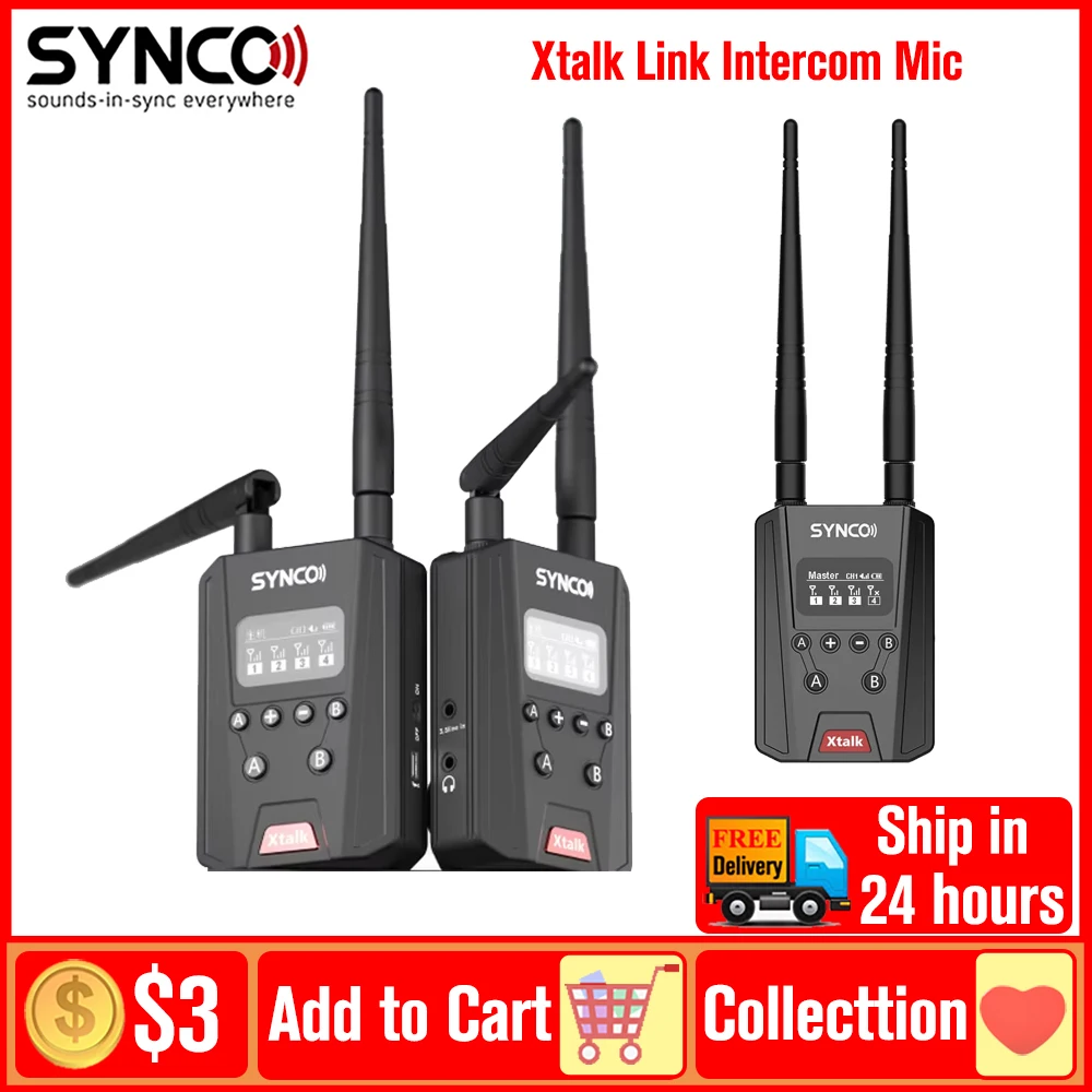 SYNCO Xtalk Link Wireless Intercom System Stable Calling Distance Up To 700 Meters A/B Dual Channel Multiple People Intercom Mic