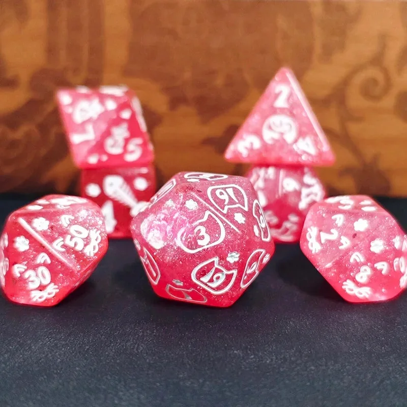 7 pièces/ensemble dés mdn rose chats mignons dés polyédriques pour jeu de rôle réunion de famille divertissement jeux de Table jeu de société RPG