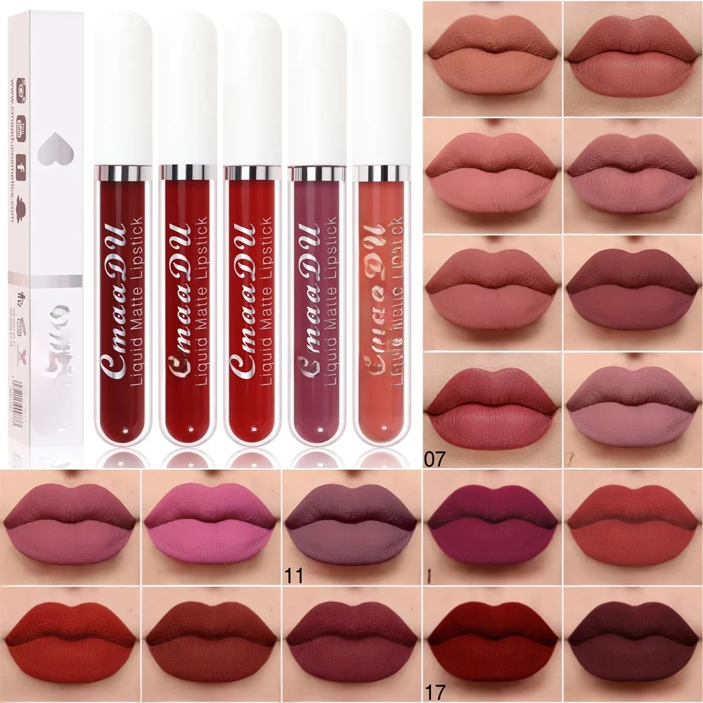 CmaaDu 1 pièces rouge à lèvres liquide brillant à lèvres mat-taches de lèvres avec imperméable longue durée, gamme d'âge adulte, tons rouges faciles à colorer