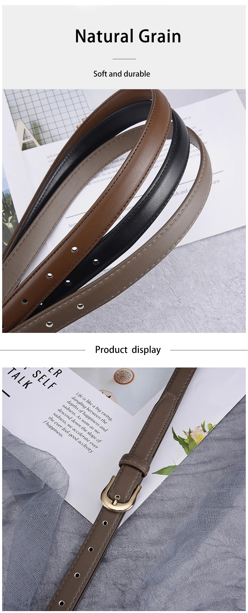 Gürtel Sommer Brauner Gürtel mit feinen passenden Westernhosen Einfacher vielseitiger Gürtel Neue Modedekoration Designer Hüftgurtgürtel – Detail 6