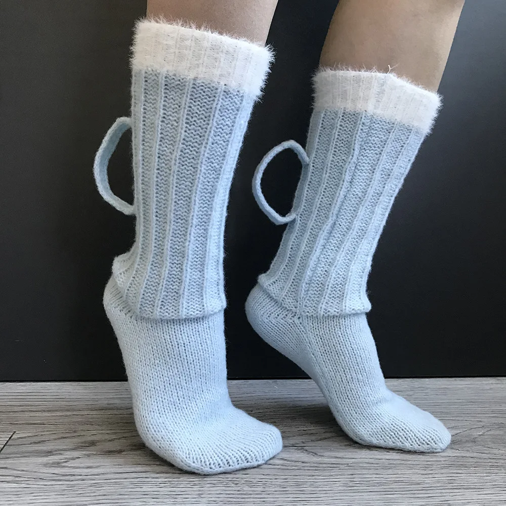 Handmade Unisex Women Crochet Oktoberfest Stocking Halloween Costume Prop Men Adult 3D Beer Mug Socks