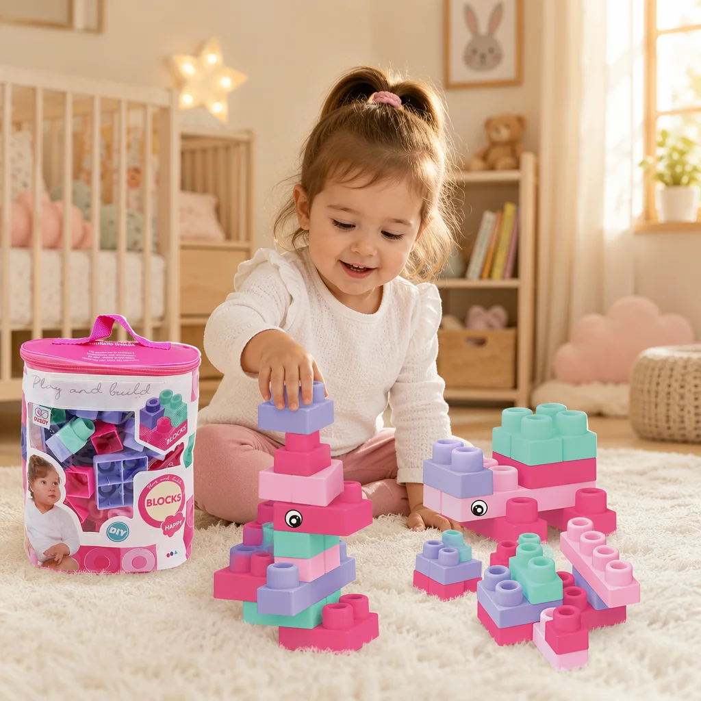 Grands blocs de construction pour filles (rose), 48 blocs souples de sécurité, jouet éducatif pour débutants, sac cadeau