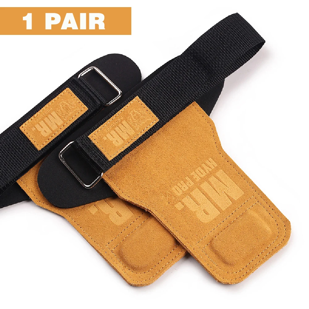 1Pair New Leather Cowhide Gym Fitness Gloves Straps Grips Anti-Skid Weight power belt Lifting Pads Workout Exercise Protection