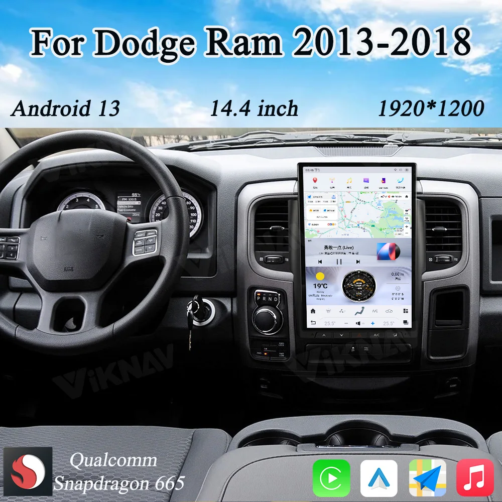 

Viknav 14,4-дюймовый автомобильный радиоприемник Android 13 для Dodge Ram 2013-2018 с сенсорным экраном, авто стерео, беспроводной Carplay, GPS-навигация, мультимедиа