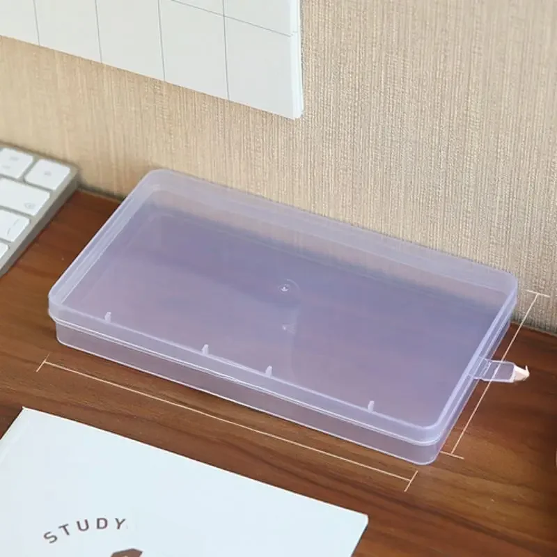 1pc caixa transparente de plástico para armazenamento de mesa estudante caixa de papelaria tamanho
