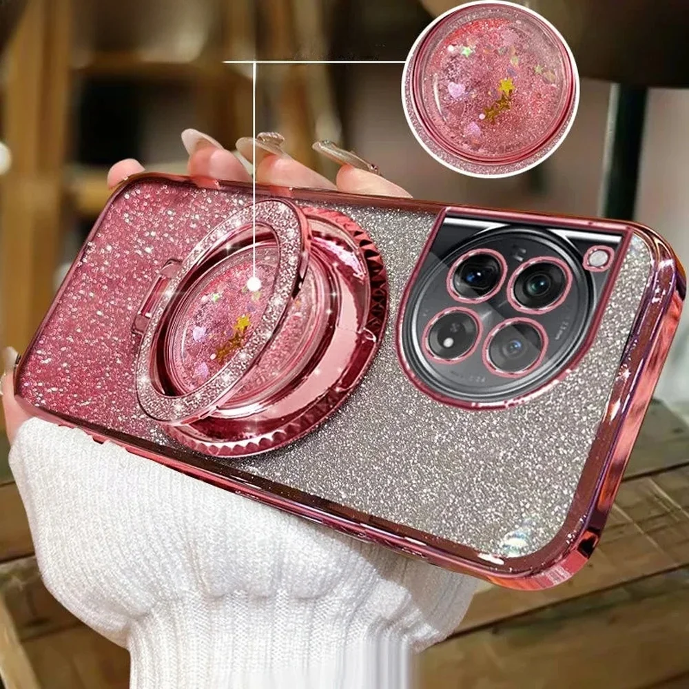 Coque souple scintillante avec anneau de sable mouvant pour OnePlus, coque de protection arrière, étui pour OnePlus 12, 11, 10 Pro, 10T, 12R, 11R, 10T