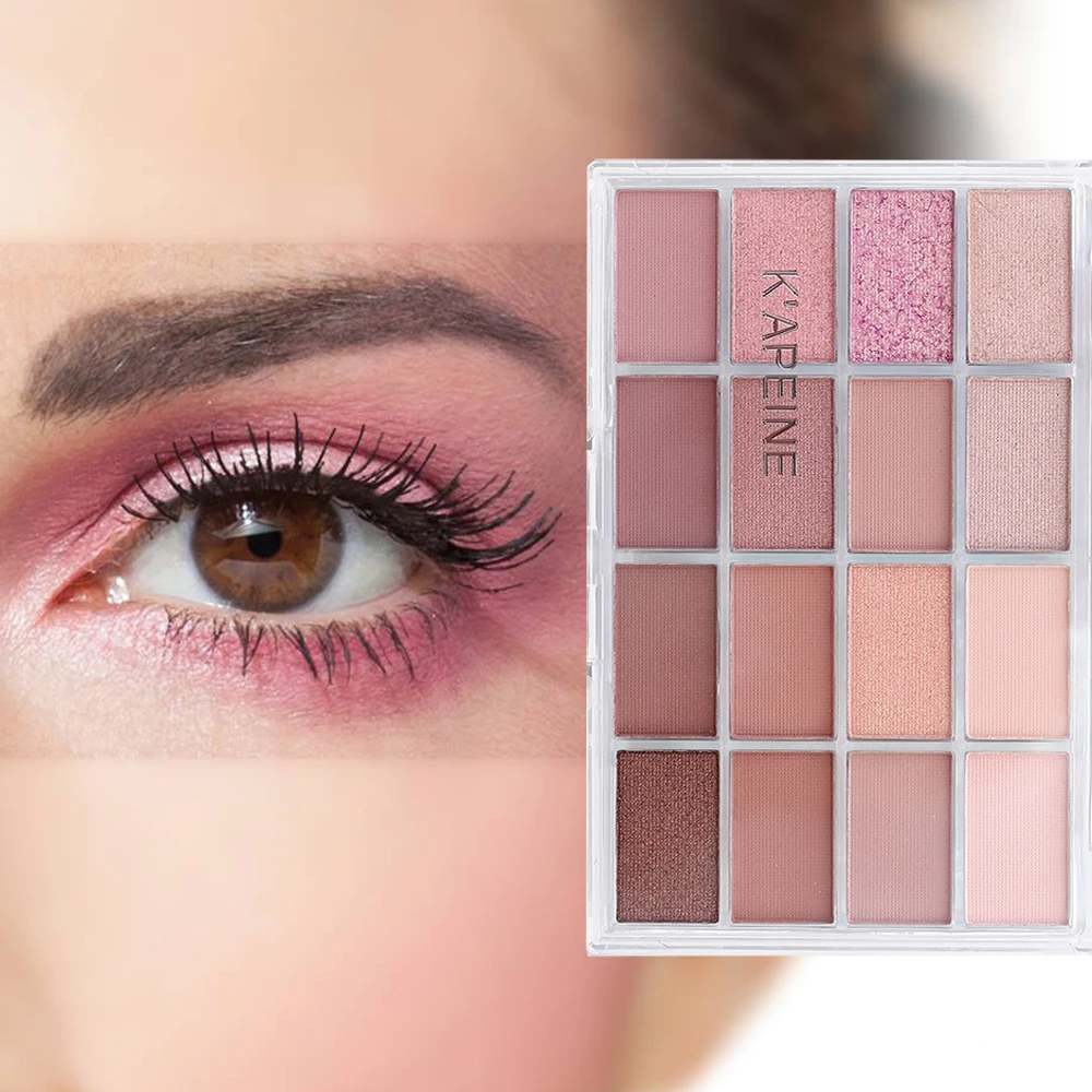 Paleta de sombra de ojos de 16 colores, paleta de maquillaje de ojos con brillo, lentejuelas rosas, mate, resistente al agua, encantador, cosméticos para mujeres y niñas