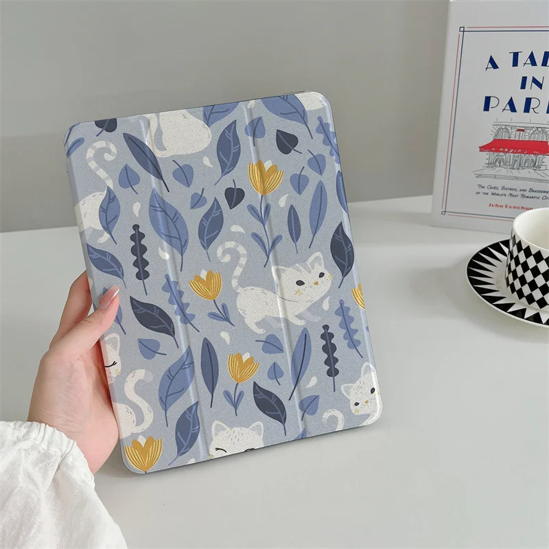 

Cute Leaf Kitten Apple Tablet Cover for iPad Air 3 10.9 10.2 11-inch Air5 4 10.5 iPad 5 6 7 8 9 Gen 9.7 mini 5 6 Cover 2024