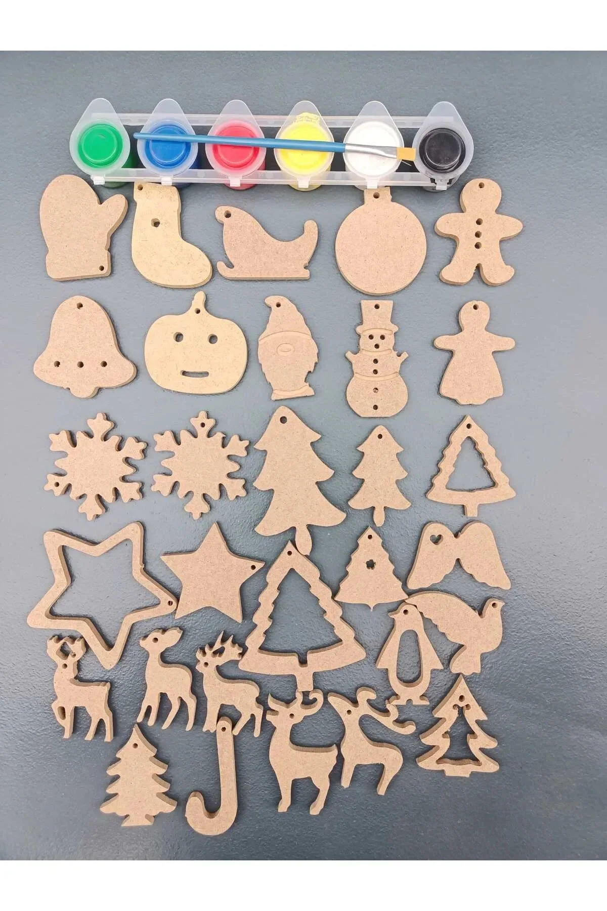 30 PCS Mixed Wooden Christmas Decorations Painting Set Christmas decorations 2024 Children's Room game learning art